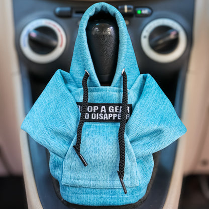 Drop a Gear and Disappear Gear Knob Hoodie (Cyan Texture Suede)